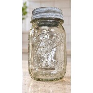 Ball Mason Clear Glass Jar With Atlas Metal Lid, Embossed Sculptured Glass